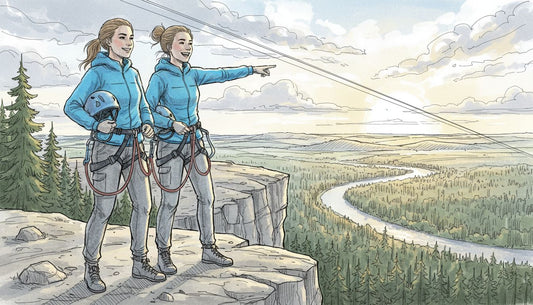 Two friends ready for extreme adventure outdoors