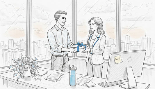 Colleagues exchange gifts in city office 2025
