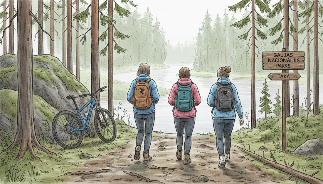 Draugu kompānija dodas pārgājienā un izbraucienā ar velosipēdiem pa Latvijas mežu takām.