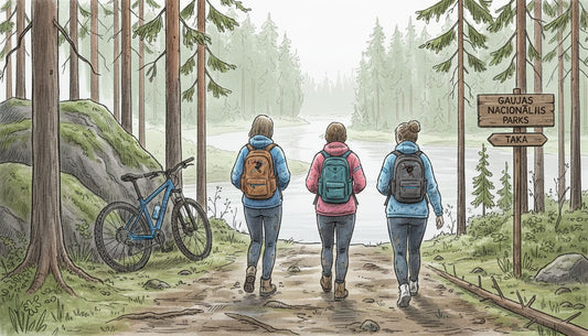 Draugu kompānija dodas pārgājienā un izbraucienā ar velosipēdiem pa Latvijas mežu takām.