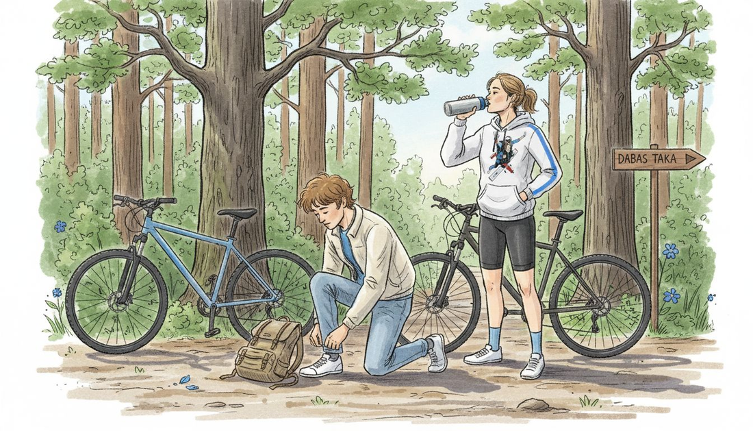 Pāris ar velosipēdiem dodas iepazīt Latvijas mežu piedzīvojumus