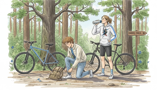 Pāris ar velosipēdiem dodas iepazīt Latvijas mežu piedzīvojumus