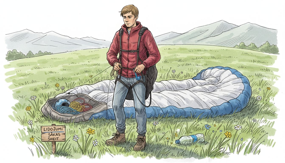 Cilvēks gatavojas paraplāna startam no kalna nogāzes