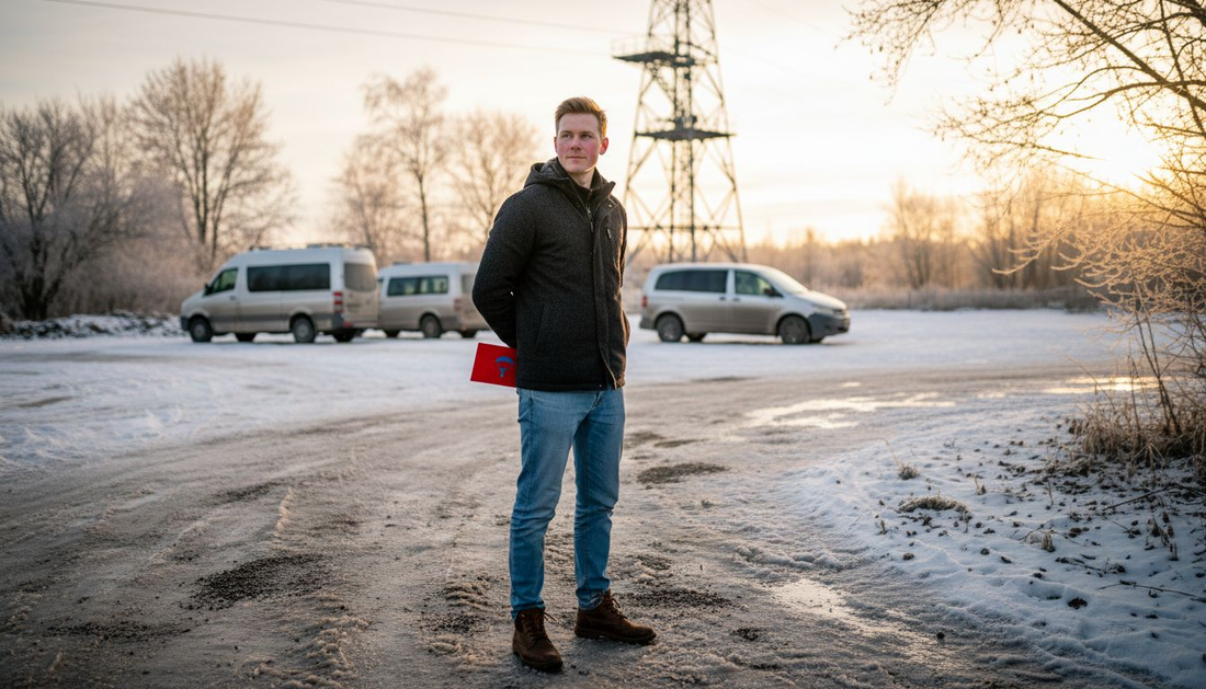 Jauns latvietis ar Valentīndienas dāvanu pie piedzīvojumu parka ieejas