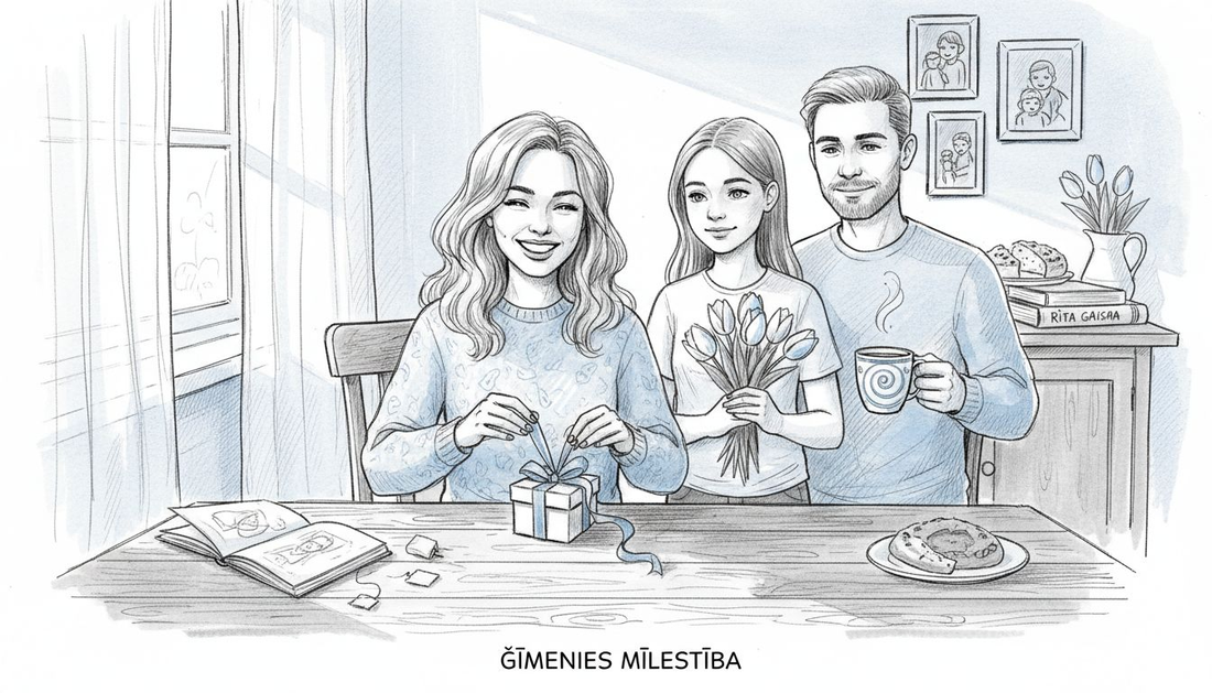 Sieviete 8. martā ģimenes lokā atver dāvanu