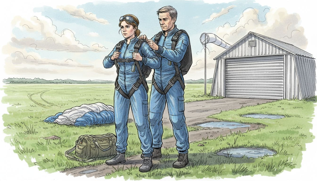 Sieviete gatavojas savam pirmajam lēcienam ar izpletni tandēmā