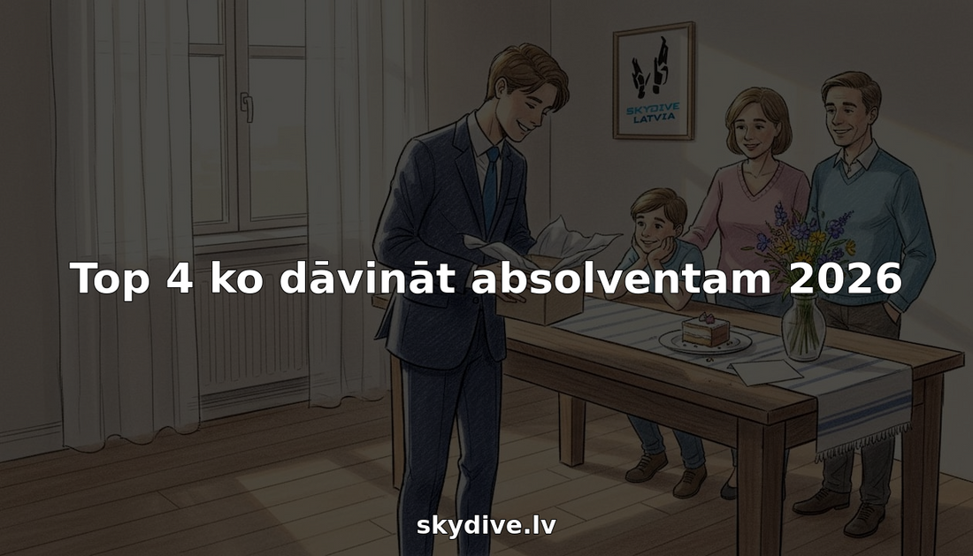 Absolvents kopā ar ģimeni virtuvē priecīgi atver dāvanu.