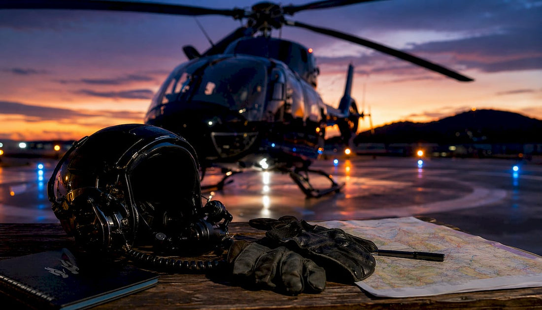 Helikoptera kabīne un pilota aprīkojums angāra telpās